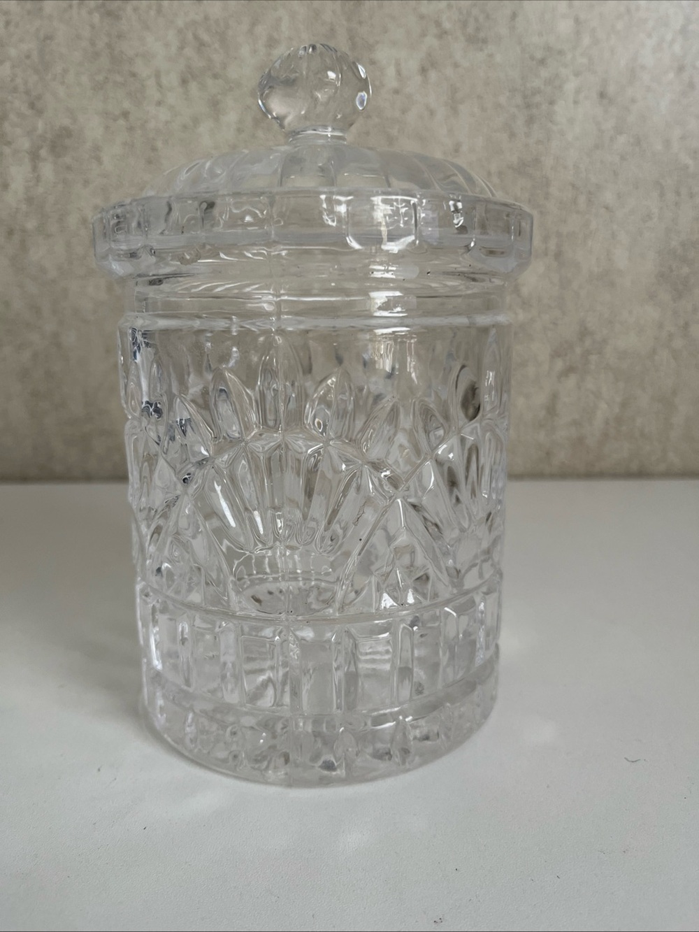 Vintage Cut Crystal Biscuit Barrell Storage Canister Jar with Lid 7.5” Bohemian